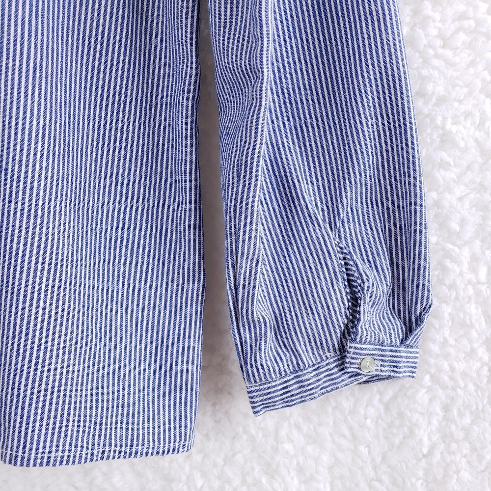 ZARA Striped Button Down Embroidered Ruffled Top - Picture 6 of 7